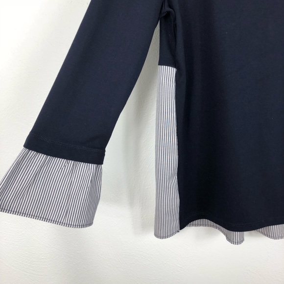 LOFT Navy Long Sleeve Striped Panel Knit Blouse - Picture 2 of 5